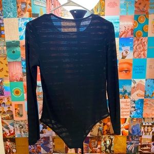 Black Mesh Striped See Through Bodysuit 🖤